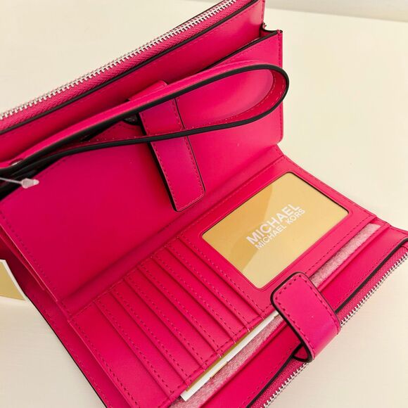 Michael Kors Wallet Jet Set Large Ombré Signature Logo Wristlet dragonfruit - Picture 4 of 4